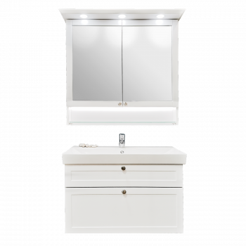 Solitaire 9030 Мебель в ванную 84 см., белый матовый лак, с зеркальным шкафом